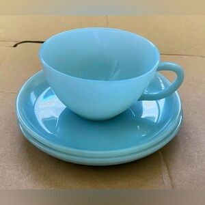 Fire King Turquoise Blue Delphite cup saucers 3 Pcs
